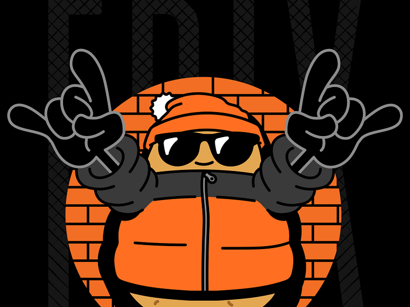 Frix Friterie - Mascot illustration bannie branding character design friterie frix frixfriterie glasses graphic design illustration logo mascot orange potato potatoes potatogang puffer sunglasses vector wall