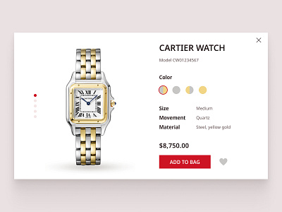 Cartier Watch Card in the online store auto layout card cartier cd1424 design concept figma online cart online store photoshop pop up red shadow slider ui ui elements watch