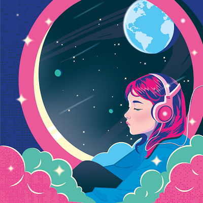 In space girl illustration music space vector