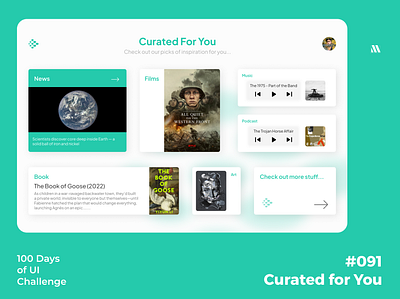 100 Days of UI - Day #091 (Curated for You) 091 adobe xd app app design branding curated for you dailyui dailyui 091 day 091 design figma for you page graphic design illustration logo social media ui ui ui design ux design vector