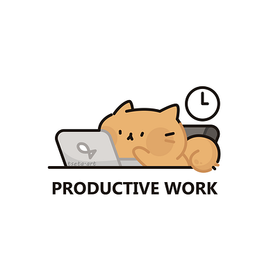 Cat work abstract adobe illustrator cat chair character clock cute day design doodle fish illustration kawaii laptop life motivation productive work workday