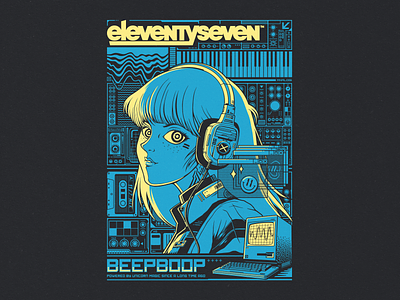 Eleventyseven cyberpunk design electronic music electrorock illustration lo fi music cover music group synths synthwave t shirt tee vector