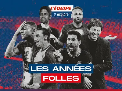 L'Équipe Explore - Les années folles figma football gradient graphic design halftone mbappe neymar psg qatar soccer sport ui ux webflow website