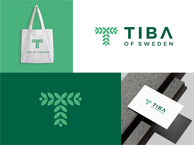 Tiba Of Sweden Logo branding clean eco environment graphic design green leaf letter t logo logo design minimal sustainable sweden t