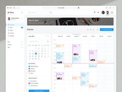 Calendar - Productivity Web App calendar dashboard day deadlines events google meetings minimalistic productivity schedule tasks ui ux web app website week white theme zoom