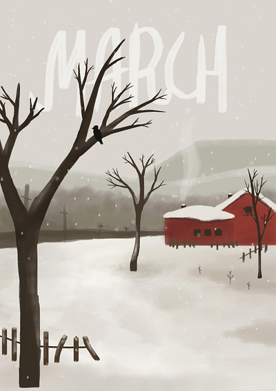 Here it is March illustration landscape march scenery sketch sketchbook snow spring winter