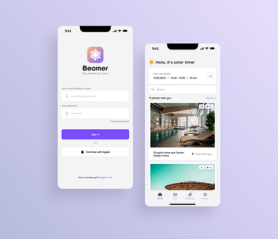 Beamer | IOS Mobile App account app design apple booking dashboard design ios login logo mobile design sunbed ui ux web design