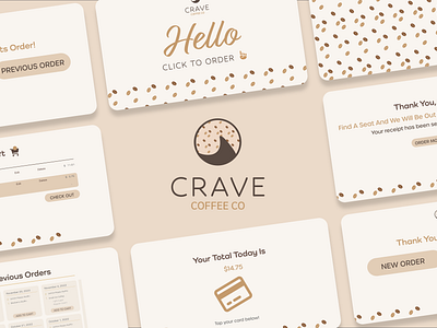 Crave Coffee Co adobxd brandidentity branding design graphic design interactive kiosk kiosk design logo restaurant kiosk ui user experience userexperiencekiosk ux web design