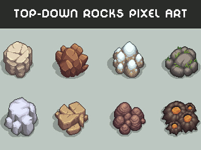 Free Rocks and Stones Top-Down Pixel Art 2d art asset assets game assets gamedev indie indie game nature object objects pixel pixelart pixelated png rock stone top donw top down topdown