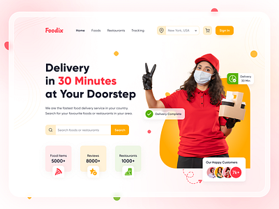 Food Delivery Website Landing Page app burger cooking delivery design drink food foodie fruit landing online order page pizza restaurant service uiux vegetable web website