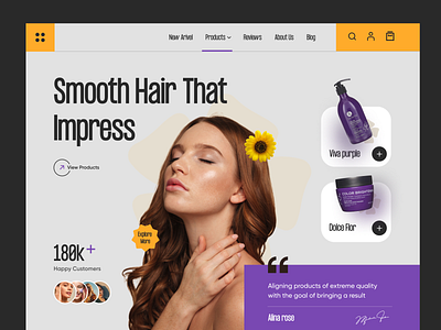 Beauty Products Web Site Design: Landing Page / Header UI beauty product beauty saloon branding cosmetics design ecommerce haircare homepage landing page makeup personal care skincare spa ui ux web web design webdesign website website design
