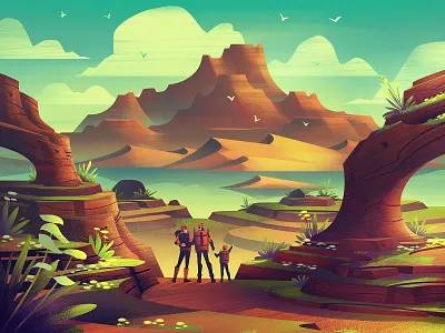 Dusty Trails adventure illustration landscape mountains ocs orlin culture shop outdoors puzzle puzzleart retro vintage