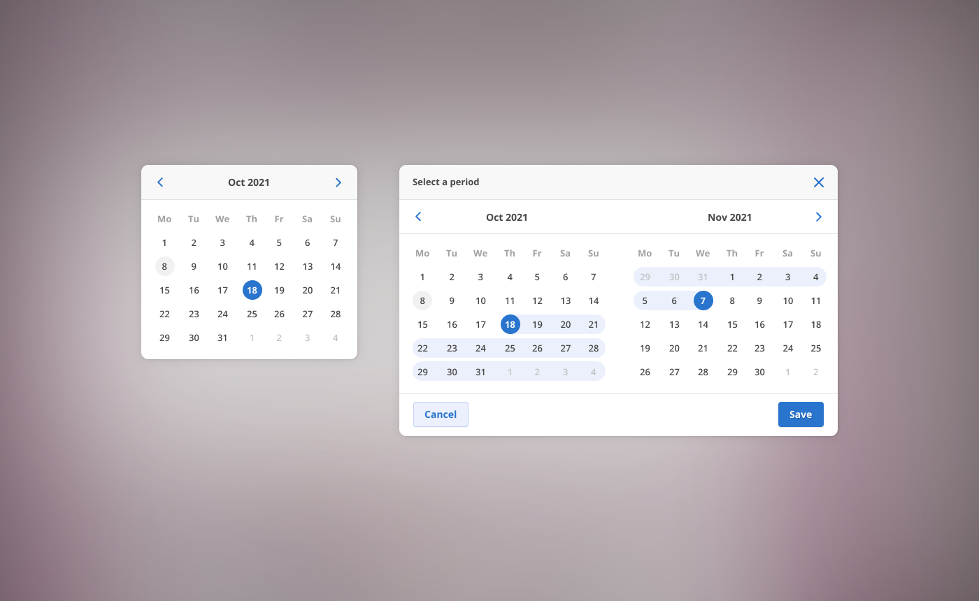 Couple of calendars, part of a dashboard by Hristo on Dribbble