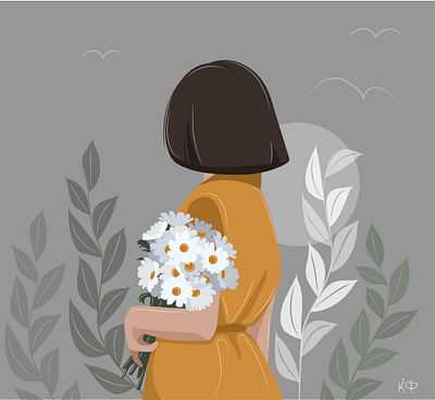 ілюстрація art camomile flowers girl illustration illustration vector