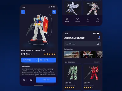 Gundam Store: Toys Retail Mobile App architecture background branding dark dark sky design digital currency famous finance graphic design gundam illustration landmark logo market mode typography ui ux vector