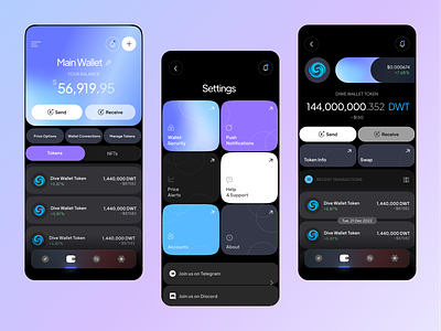 Crypto wallet app design app banking blockchain app crypto crypto payments currency dao defi digital bank finance finance app flutter gradient mobile design protocol staking token transaction ui ux web3