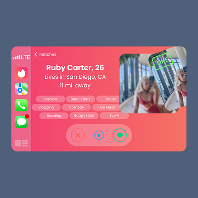 Tinder for Apple CarPlay carplay dating app design tinder ui