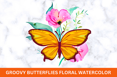 watercolor Groovy butterflies floral 4th of july tumbler png design animation branding inspiratonal sticker png bundle logo