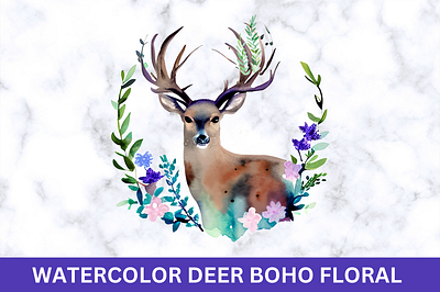 watercolor Deer Boho floral graphic design motion graphics watercolor deer boho floral