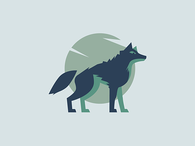 Wolf illustration concept dusk fun green illustration moon simple stand wolf