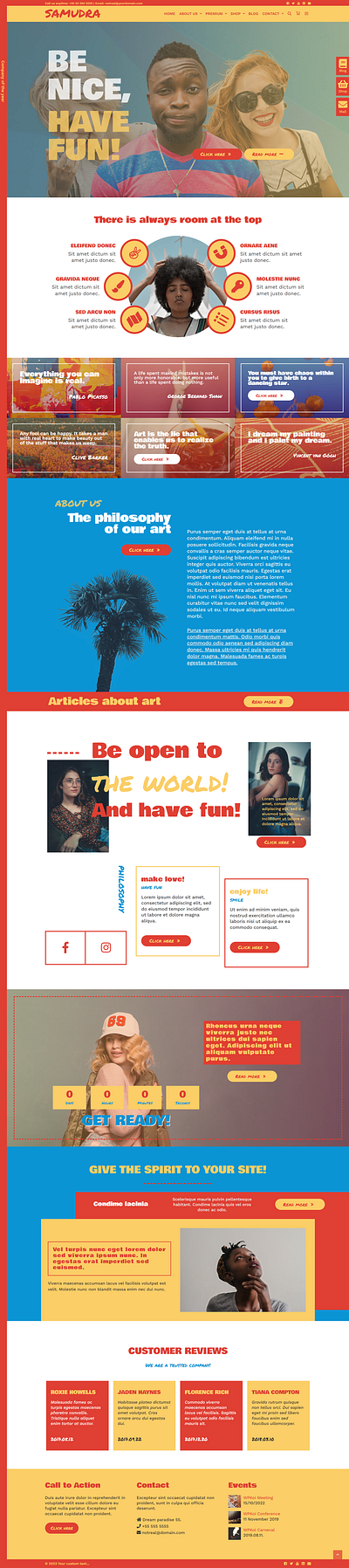 Samudra WPKoi WordPress Theme app blue colorful elementor elementor webshop modern portfolio powerful red template unique web design webdesign website wordpress yellow