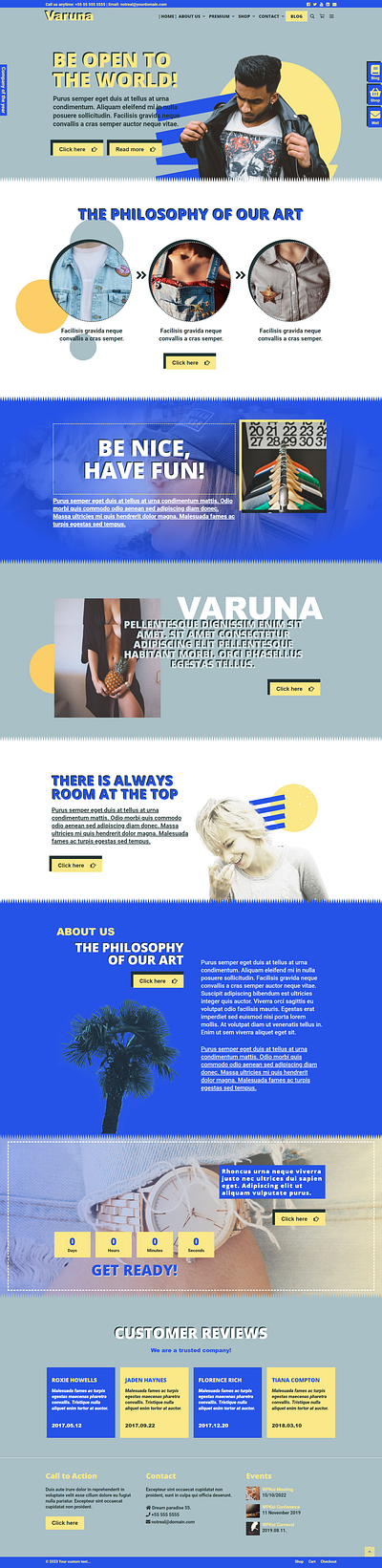 Varuna WPKoi WordPress Theme app blue colorful elementor grey modern portfolio retro template unique web design webdesign webshop website wordpress yellow