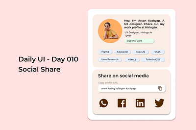 Daily UI - Day 10, Social Share 100daychallenge dailyui dailyuichallenge dailyuiday10 figma socialplatfomui socialshareui