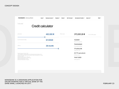 [Desktop] [Monobank] bank black blue credit credit calculator design finance fintech product ui ux uxui web webdesign white