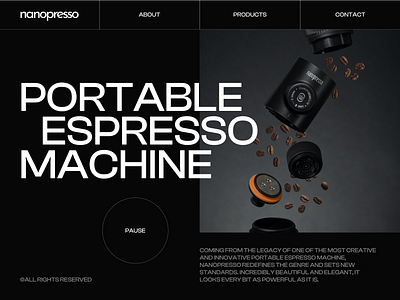 Web Design(UX+UI) Concept for Nanopresso: The Future of Espresso black clean coffee coffee bean coffee grinder concept dailyui dark design espresso figma minimal product design starbucks ui ui design ux web webdesign website