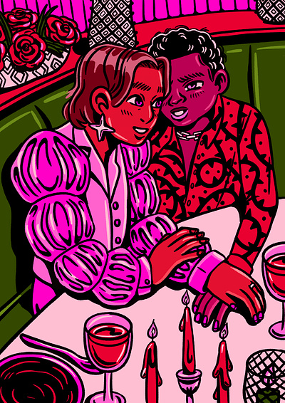 Valentine's Dinner character design fashion fashion illustration illustration love pattern relationship valentines day