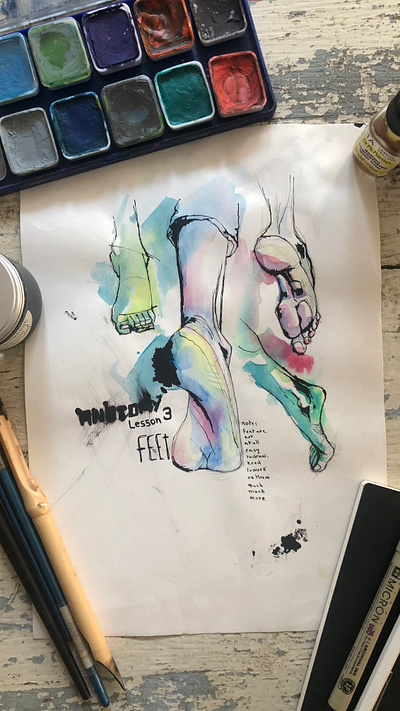 ANATOMY LESSONS Lesson 3: Feet anatomy anatomy drawing drawing freehand illustration illustration poster poster water colors