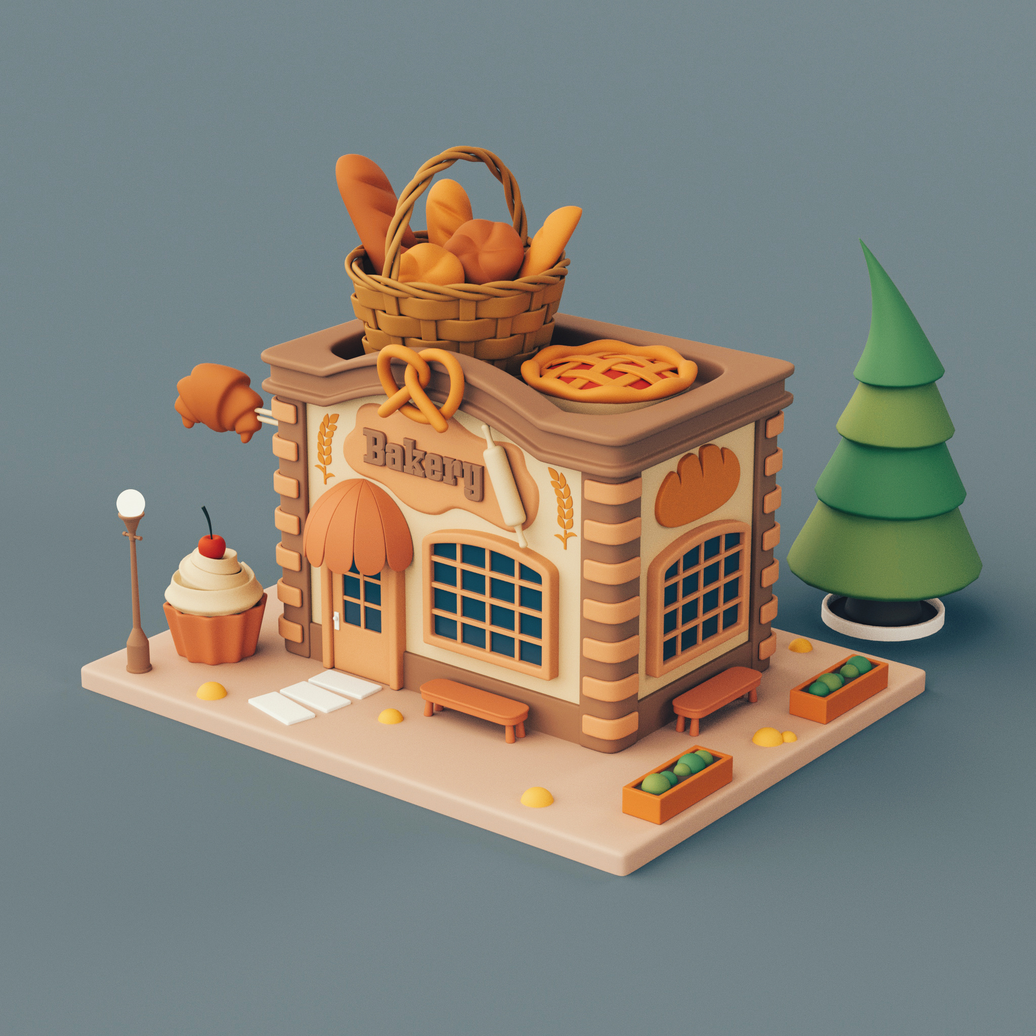 High poly Bakery 01 bakery stylized