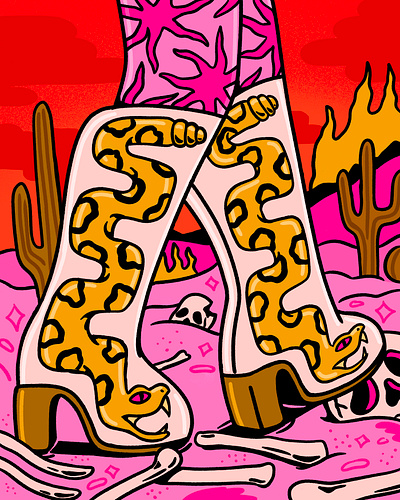 Snake Boots desert fashion fashion illustration fire horror illustration skull snake