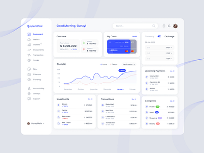 Spendflow - Dashboard - UX/UI balance card cash currency dashboard exchange money money management payments statistic transaction uxui