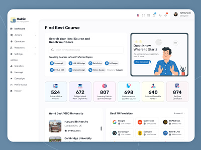 Halrix Admin Dashboard: Finding Course admin dashboard b2c dashboard clean dashboard dashboard dashboard design edtech education elearning figma figma dashboard learning management system learningmanagement lms lms dashboard lms figma onlinelearning teachingtools ui design web application