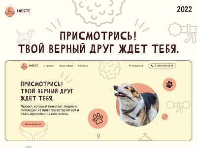 Landing page для приюта "Вместе" animal shelter animals dog figma landing page pets shelter ui ui ux ux web web design website