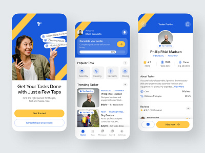 TaskKing - Services App assembler cleaner hire hire tasker home service house chores jobs light mode mobile pest control popular service service service provider services app services mobile app solution task tasker ui design uiux