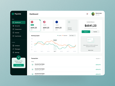 Paywise Dashboard available balance dashboard fintech paywise software design transaction web app wise working capital