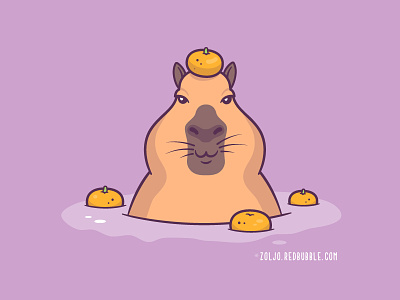 Capybara animals bath capy capybara cartoon cool funny humor illustration orange vector