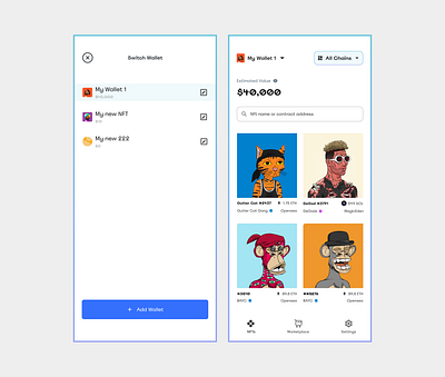 Multi-Wallet NFT App crypto design dribble illustration nft ui uidesign uiux ux ux ui web3