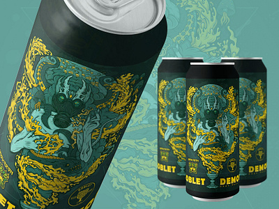 Goblet Demon beer cans beer beer art beer label branding demon djinn eel gas mask ghould goblet hops horns illustration mushroom octopus smoke vector