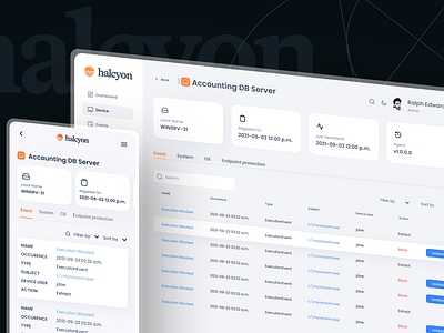 Halcyon cyber security dark dashboard data secutiry ui ui design ux ux design web design website