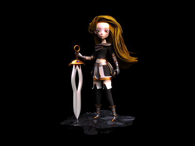 #146 Woman with sword / 3D Character Animation in Blender 3d anime black blender fighter illustration knife modeling retro sword toy vintage woman