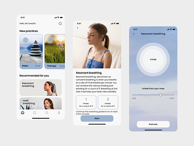 The concept of a mobile application for breathing practice app breathing practice design mobile ui