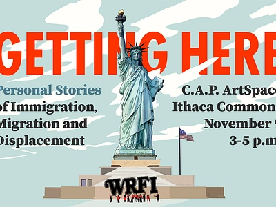 WRFI Community Radio - oral history event at CAP ArtSpace design flyer graphic design illustration illustrator ithaca newyork photoshop statueofliberty