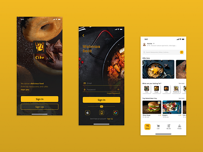Food Delivery app - Sign in / Sign up app branding delivery design food graphic design illustration logo sign in sign up typography ui ux vector yellow