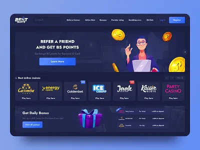 Best Slots Website design concept banner bets betting casino crash crypto design dice gambling gaming jackpot logo product design referral roulette slots ui uiux web design website