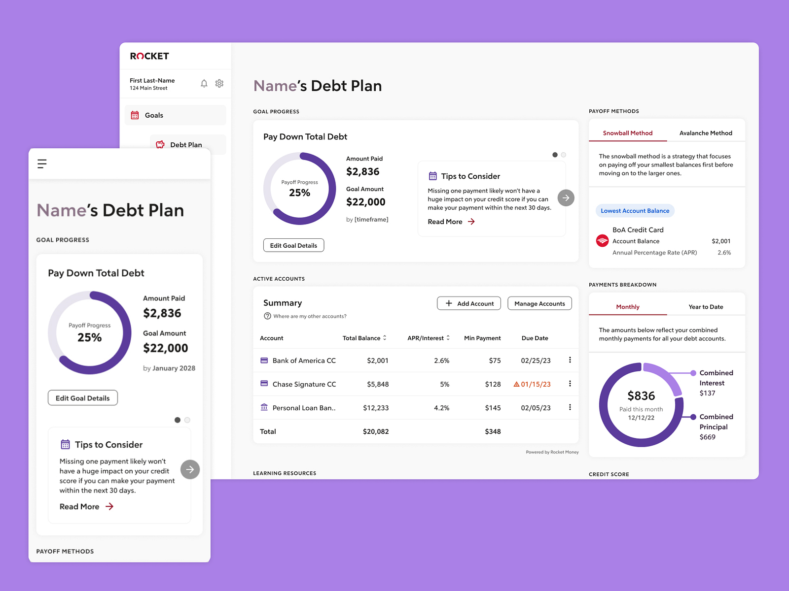 Debt Plan Dashboard by Renn Jarrett on Dribbble