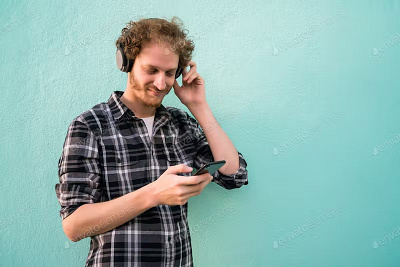 Man listening to music with headphones and mobile phone. friends friendship graphic design lifestyle