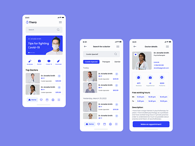 Thera | Booking mobile app android app booking clean consultant design doctor healthcare home ios mobile app online product saas ui user interface user interface design ux uxui web